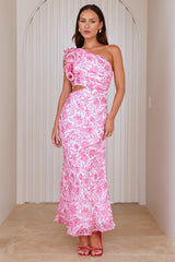 Uplifted One Shoulder Maxi Dress Pink