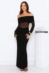 Softspell Off Shoulder Mesh Maxi Dress Black