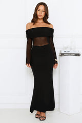 Softspell Off Shoulder Mesh Maxi Dress Black
