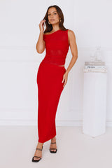 Surprise Parties Mesh Off Shoulder Top Red