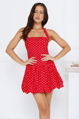 Lipstick Love Letters Halter Bubble Mini Dress Red