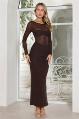 Glitter Night Long Sleeve Maxi Dress Brown
