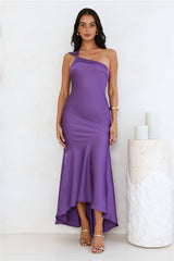 Romantic Affair Satin One Shoulder Maxi Dress Purple