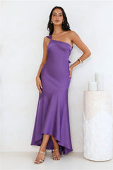 Romantic Affair Satin One Shoulder Maxi Dress Purple