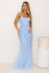 Petals In The Night Mesh Maxi Dress Blue