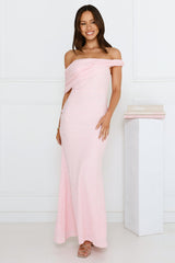 Slay the Night Off Shoulder Maxi Dress Pink