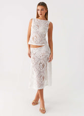 Virelle Lace Midi Skirt Ivory