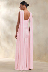 Amelisse | Light Pink Plunge-Neck Maxi Dress With Ruched-Detailing