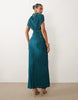 batwing plait ruched waist plisse dress in blue teal