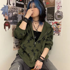 Vintage Gothic Fashion Stylish Stars Print Hoodie