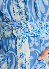 Belted Mini Shirt Dress Blue Allover Spring Paisley