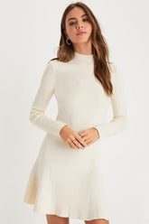 Adorable Intentions Ivory Mock Neck A-Line Mini Sweater Dress