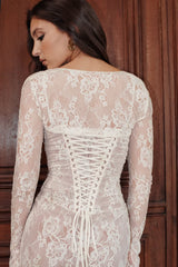 Vintage Cream White Charming Lace Maxi Dress