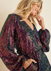 Wrap Sequin Romper Black Multi
