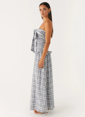 Malia Shirred Maxi Dress Blue Grey Check