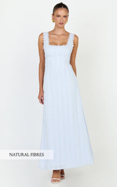 Roxanne Midi Dress - Square Neck Fit And Flare Dress in Light Blue