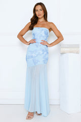 Timeless Affair Strapless mesh Maxi Dress Blue
