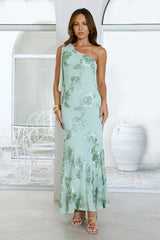 Evening Charm One Shoulder Maxi Dress Sage