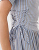 Ghospell Piper short sleeve tiered skirt midi dress in light blue striped print