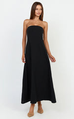 Emmie Midi Dress - Strapless Trapeze Dress in Black