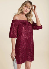 Sequin Off The Shoulder Dress Red