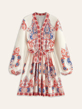 Floral Print Buttoned Belted Dress