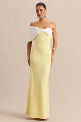Agatha | Lemon & White Bow Bardot-Neck Maxi Dress