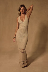 Nella Taupe Crochet V-Neck Maxi Swim Cover-Up