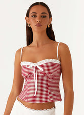 Palmer Ruffle Bustier Top Red Gingham
