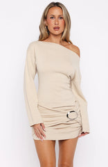 All Over You Long Sleeve Mini Dress Oat
