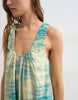 Topshop cotton poplin ruched neck maxi sundress in blue abstract print