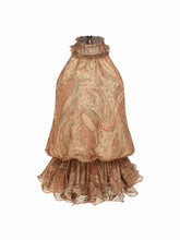 Chiffon Paisley Halter Neckline Ruffle Hem Top