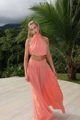 Melanie Maxi Skirt - Gathered Yoke Skirt in Grapefruit