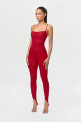 Stretch Lace Tank Stirrup Jumpsuit