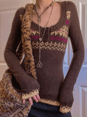 Jacquard Knit Button Sweater