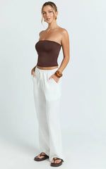 Wesley Pants - Mid Rise Relaxed Leg Linen Blend Pants in Off White