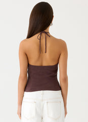 Allira Linen Halter Top Chocolate Drizzle