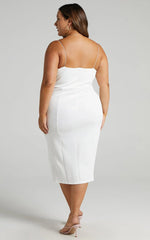 Big Ideas Midi Dress - V Neck Thigh Split Dress in White