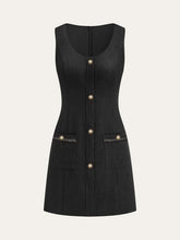 Tweed Sleeveless Button Mini Dress