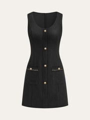 Tweed Sleeveless Button Mini Dress