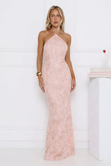 The Sparkling Muse Sequin Halter Maxi Dress Pink