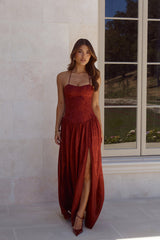 Starlet Status Satin Maxi Dress Wine