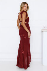 Flirty Sequin Embroidered High-Low Maxi Dress Maroon
