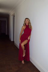 Rosé Petal Dreams Halter Maxi Dress Berry