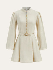 Cotton & Linen Belted Button Mini Dress