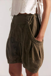 High Waist Utility Wide Leg Loose Fit Shorts