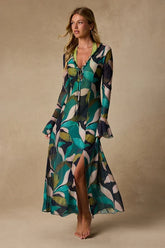 Nonah Teal Multi Mesh Maxi Swim Cover-Up