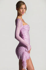 Embellished Draped Cowl Neck Mini Dress in Peony Pink