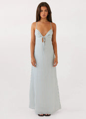 Flora Linen Maxi Dress Blue Choc Stripe
