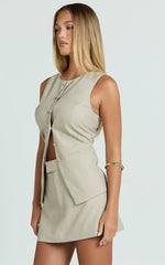 Desi Top - Longline Crew Neck Vest Top in Oatmeal